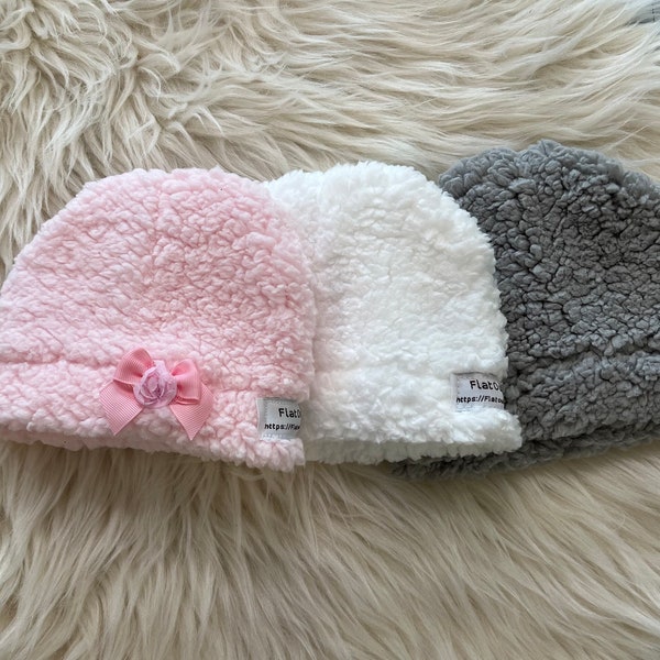 Beanie Sherpa Baby Hat, Beanie Sherpa Hat, Pink Sherpa Fleece Hat, Baby beanie hat, Fleece Baby Hat, Infant toddler boy or girl beanie hat