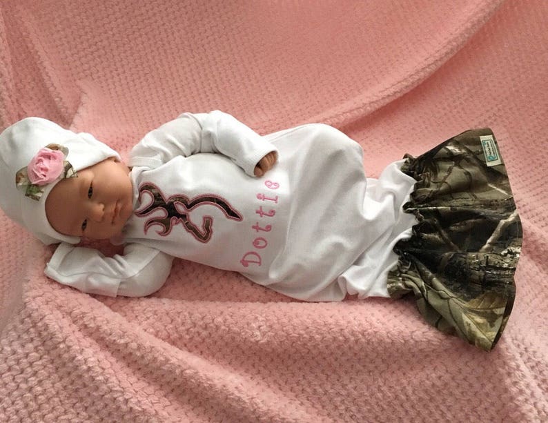 Homecoming Personalized Monogrammed Sleeper Mermaid Tail Baby Girl Infant Newborn Camo Real tree or Mossy Oak Layette