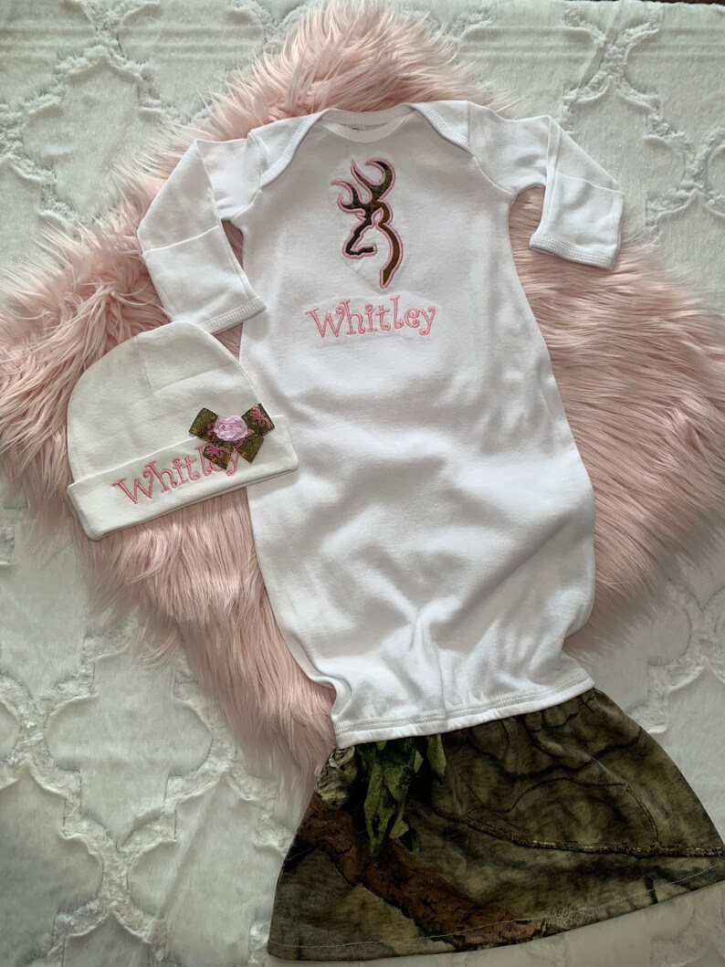 Homecoming Personalized Monogrammed Sleeper Mermaid Tail Baby Girl Infant Newborn Camo Real tree or Mossy Oak Layette