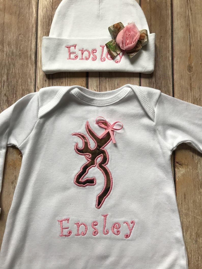 Homecoming Personalized Monogrammed Sleeper Mermaid Tail Baby Girl Infant Newborn Camo Real tree or Mossy Oak Layette