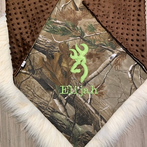 Camo Baby Blanket, Personalized Homecoming Camo Baby Boy Blanket, Antler Deer Hunting outfit, Coming Home Monogrammed Minky Blanket image 1