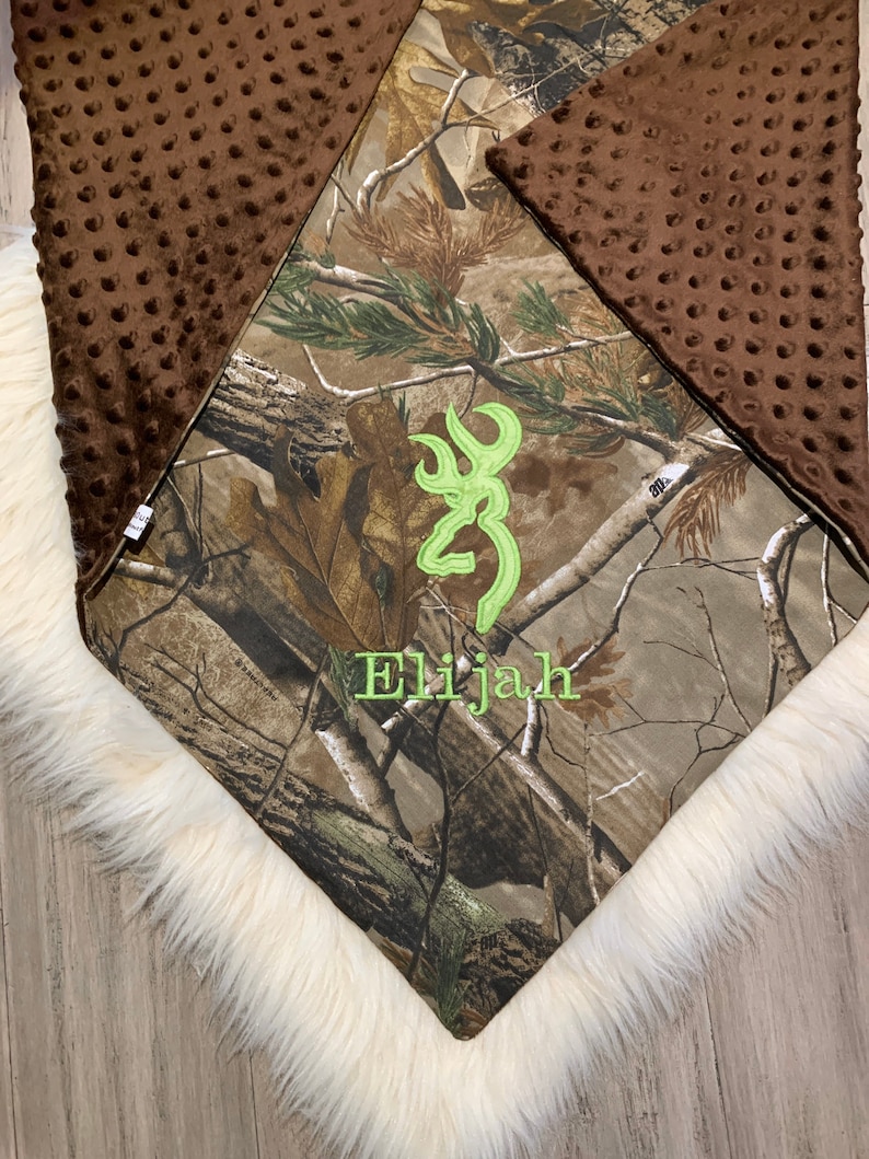 Camo Baby Blanket, Personalized Homecoming Camo Baby Boy Blanket, Antler Deer Hunting outfit, Coming Home Monogrammed Minky Blanket image 1