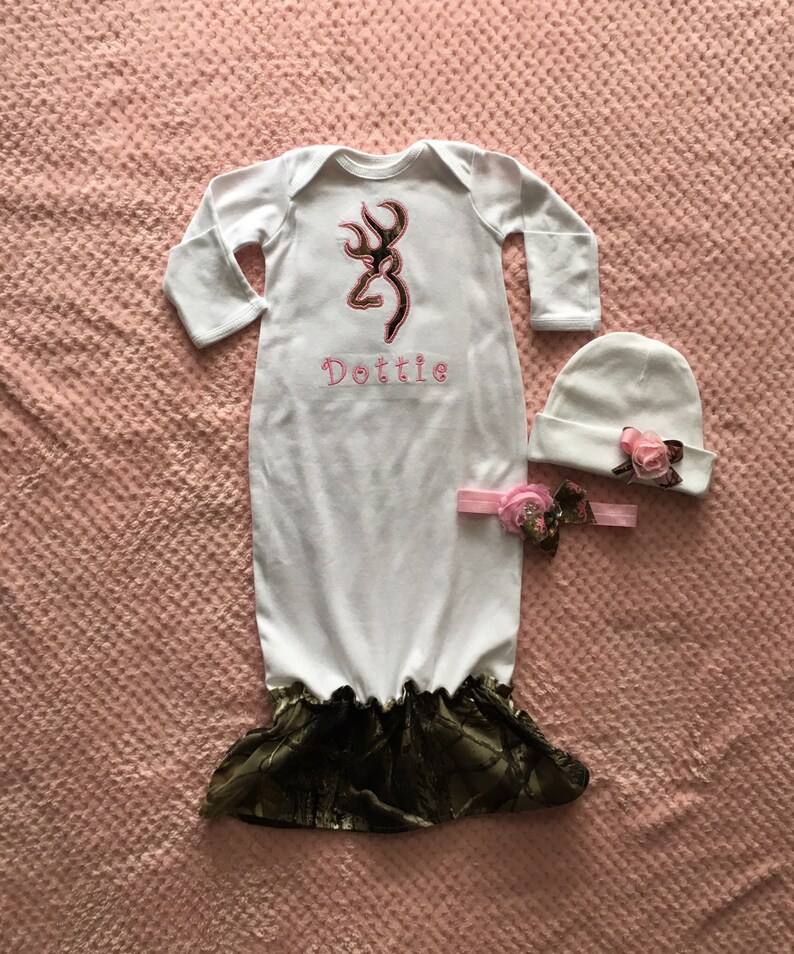 Homecoming Personalized Monogrammed Sleeper Mermaid Tail Baby Girl Infant Newborn Camo Real tree or Mossy Oak Layette
