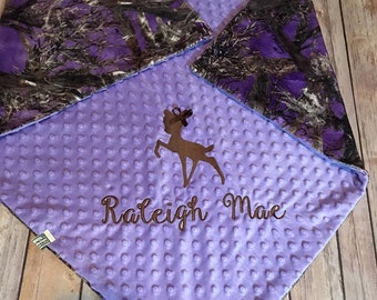Purple Camo Personalized Blanket, Minky Girl Camo Blanket, Purple Minky Camouflage Blanket, Homecoming Girl Purple Blanket