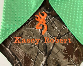 Personalized Camo Baby Blanket: Minky Deer Buck Duck Camouflage Hunting Blanket