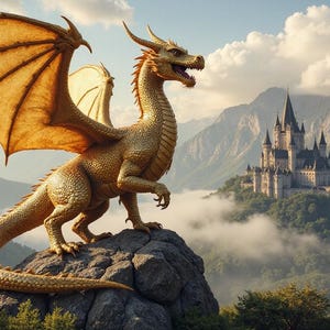 Golden Dragon Download: Digital Art, Instant Downloadable Wallpaper, Downloadable Fantasy Art, Digital Poster, Dragon Art, Myt, Decor, Print