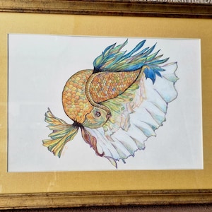 Betta Fish Art Drawing - Vibrant Colored Pencil Illustration - Original Handmade Wall Decor - Tropical Fighting Fish Gift for Fish Lovers