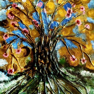 Textured Acrylic Wishing Tree Painting: Boho Spiritual Wall Art