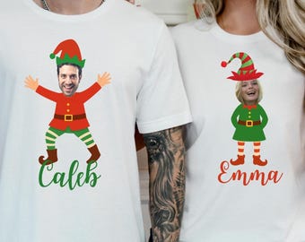 Custom Elf Family Matching Shirt, Custom Photo Face Elf Family Christmas Sweatshirt, Funny Elf Family Party Tee, Family Matching Party Shirt