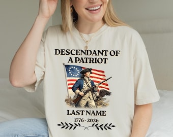 Koszulka Comfort Colors® z nadrukiem „Potomek Patrioty”, „Córki Rewolucji Amerykańskiej” lub „Synowie Rewolucji Amerykańskiej”