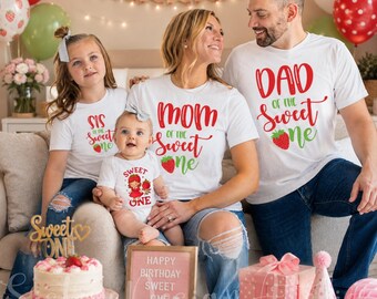 Family Matching Sweet One Strawberry Girl Birthday Shirt Sweet One Birthday Strawberry Grow Up 1st Birthday Party First Birthday Girl Outfit