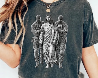 Comfort Colors® Anti ICE Jesus Arrested Shirt, Sarcastic Immigrant Rights Political Protest Long Sleeve Tee, Anti Trump Shirt,Anti ICE Shirt