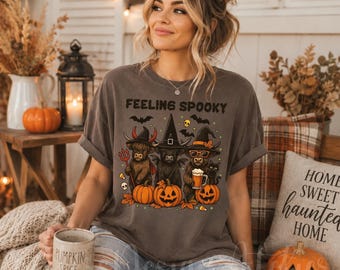 Comfort Colors® Halloween Feeling Spooky Cow Sweatshirt, Cow Halloween Shirt, Witch Cows Shirt, Halloween Cow Ghost Shirt, Spooky Season Tee