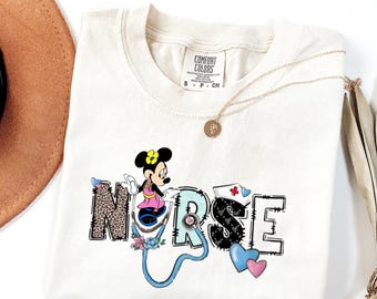 Comfort Colors®Disney Nurse Shirt, Minnie Nurse Sweatshirt, Minnie Nurse Week Shirt, Nurse Disneyland Trip Shirt, Mickey Nurse School Shirt