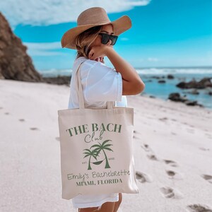 Custom The Bach Club Tote Bag, Beach Bachelorette Gift, Miami Bride Bag, Bridesmaid Beach Tote Bag, Summer Bachelorette Party Favor Bag