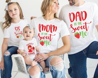 Family Matching Sweet One Strawberry Girl Birthday Shirt Sweet One Birthday Strawberry Grow Up 1st Birthday Party First Birthday Girl Outfit