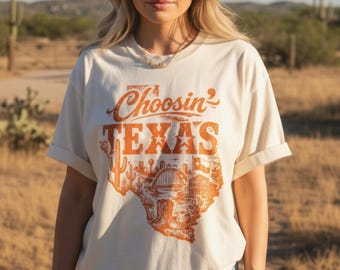 Koszulka Comfort Colors® Choosin' Texas, Koszulka Country State Pride, Koszulka Western Texas, Prezent dla miłośnika Teksasu, Koszulka w stylu country, Koszulka Texas Long