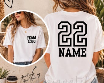 Individuell gestaltetes Sportshirt, Shirt mit Name und Nummer (Vorder- und Rückseite), Sport-T-Shirt, Team-Sweatshirt, personalisiertes Sportshirt, College-Team-Shirt
