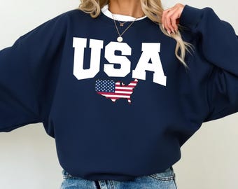 USA Flag Sweatshirt, Retro Patriotic American Hoodie, USA Crewneck Sweatshirt, USA Shirt, America Sweatshirt, Patriotic Sweatshirt
