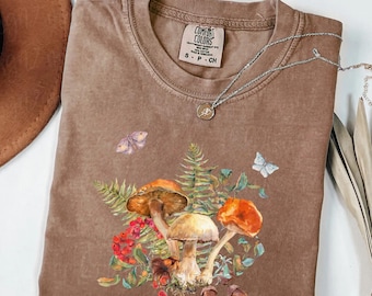 Comfort Colors® Mushroom Wildflower Shirt Wild Flower Cottagecore Shirt Botanical Mushroom Shirt Mushroom and Floral Shirt Botanical Shirt