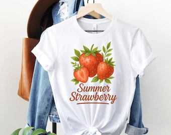 Cute Strawberry Tshirt, Summer Strawberry Shirt, Cottagecore Berries Tshirt, Strawberry Aesthetic, Botanical Garden Tshirt, Gift for Her