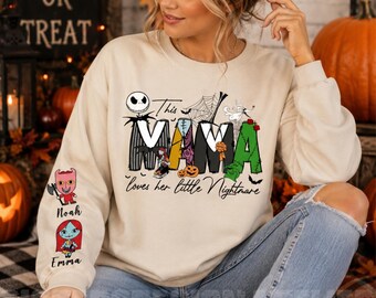 Personalisiertes Sweatshirt „Diese Mama liebt ihre Albträume“, Halloween-Horror-Mama-Hoodie, Halloween-Geschenk, personalisiertes Halloween-Geschenk für Oma mit Namen