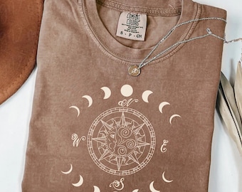 Comfort Colors® Mystic Moon And Sun Shirt, Mystical Moon Phase Shirt, Moon Phase Shirt, Boho Moon Shirt Celestial Moon Shirt Spiritual Shirt