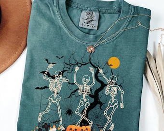 Comfort Colors® Halloween Dancing Skeletons Shirt, Cute Spooky Skeletons Tee, Ghost Dancing Sweatshirt, Spooky Season Shirt, Skeleton Shirt