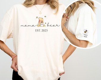 Comfort Colors®Pooh Bear Mama Shirt, Mama Est. Custom Shirt, Winnie The Pooh Shirt, Custom Bear Shirt, Mothers Day Gift, Personalized Mama