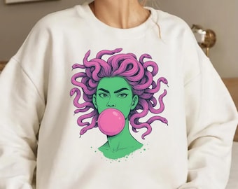 Medusa Bubblegum Sweatshirt, Mythological Snake Hair Goddess Hoodie, Modern Medusa Sweatshirt, Feminine Power Hoodie, Strong Women Sweater