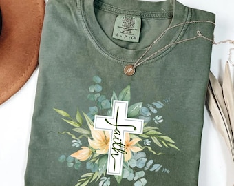 Comfort Colors® Faith Shirt, Faith Cross Shirt, Christian Gift, Faith Gift, Christian Shirts Love and Grace Shirt Faith Cross Vertical Cross