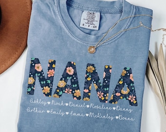 Comfort Colors® Personalized Nana Shirt, Floral Nana T-Shirt with Grandkids Names, Nana Gifts, Mother's Day Shirt, Nana Shirt,Christmas Gift