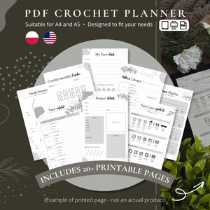 PDF Crochet Project Planner in Botanical Style for Printing and Digital Use