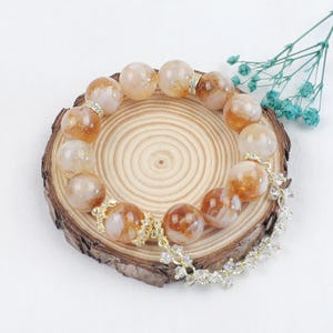 Elegant Yellow Crystal Bracelet – 14mm Beads with Dainty Charm, Handmade Healing Jewelry Gift for Her, Boho Chic Crystal