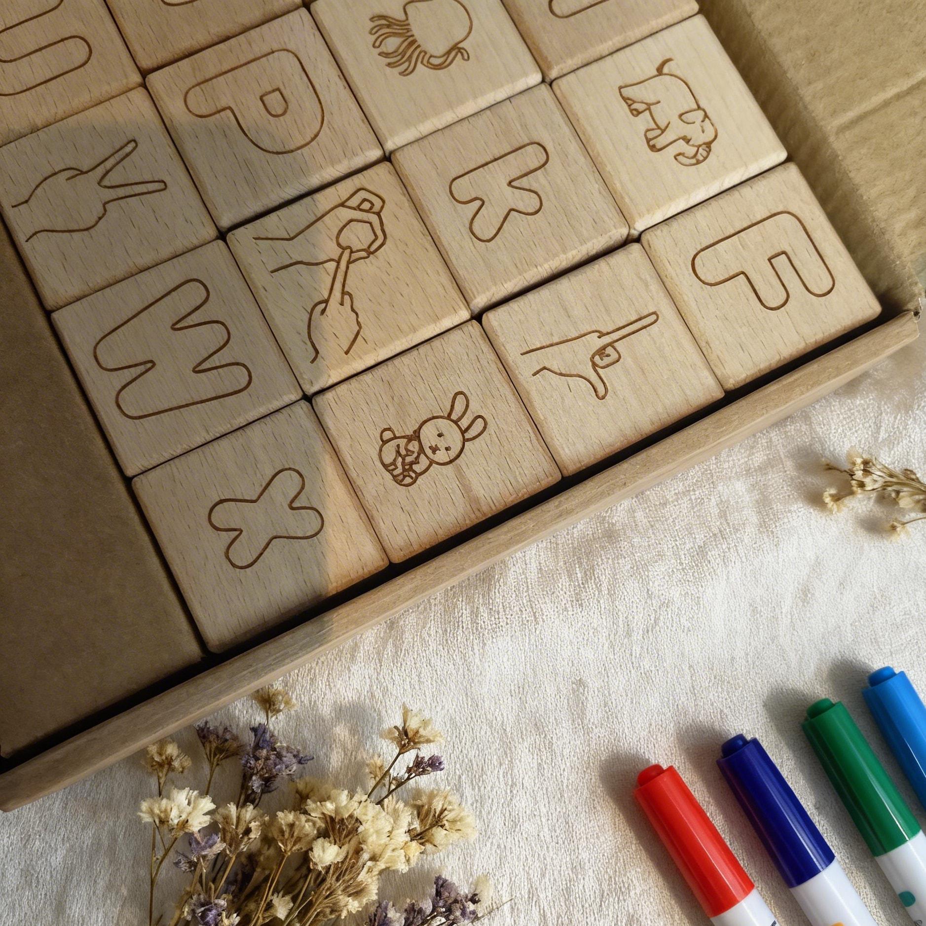 Wooden Alphabet Blocks for Coloring, DIY ABC Craft Toy, Baby Shower ...