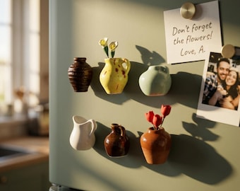Juego de imanes de nevera con forma de mini jarrón de cerámica, bonita decoración de cocina, regalo estético para el hogar para ella, pequeños imanes de cerámica, decoración acogedora para la habitación.