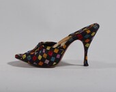 Vintage 1950s Black Springolator Shoes - Checkered Multi Colored High Heels - Pin Up Fashions