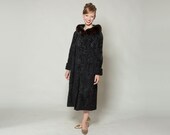 Vintage 1960s Black Fur Coat - Persian Lamb Broadtail - Sable Collar Winter Fashions