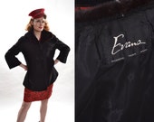 Vintage 1950s Sheared Lamb Coat - Black Broadtail - Mink Collar Winter Fashions
