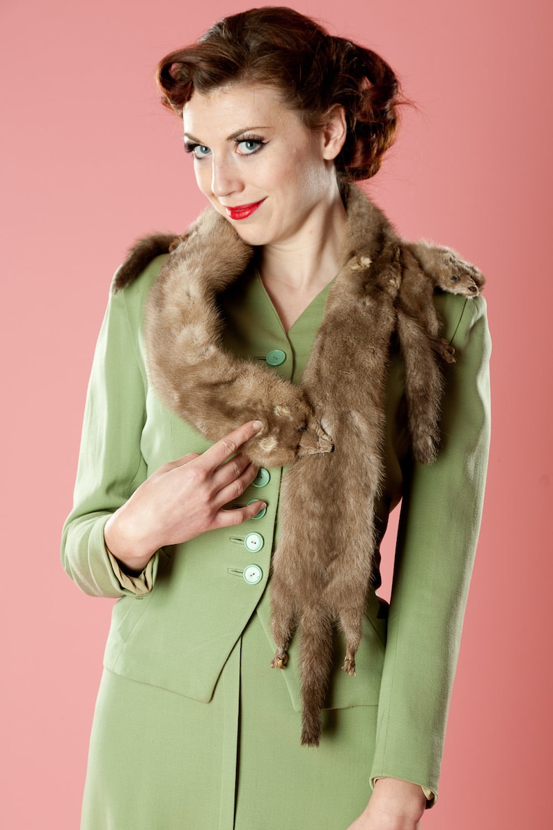 Vintage 1940s Mink Fur Scarf Wrap Grey Glow Shade Winter Etsy