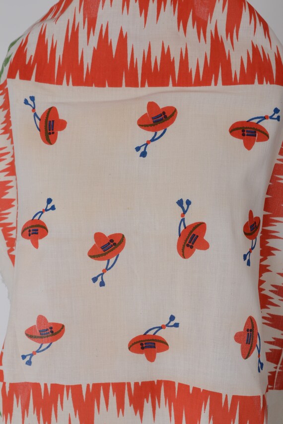Vintage 1950s Red Sombrero Scarf Screen Printed Novelty Etsy