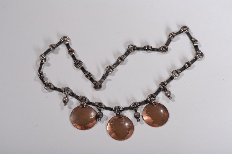 Vintage 1930s Sterling Enamel Necklace Holiday Fashions Red Copper