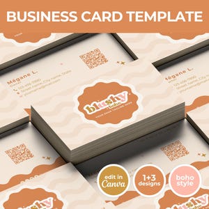 Template Carte de Visite Pastel Bohème Chic – Rose, Marron & Doré – Modèle Canva Personnalisable – Blushy Boho