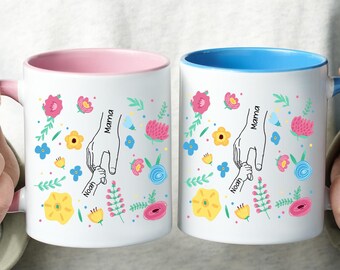 Custom Mom Mug, Personalized Holding Mom Hands Mug, Mom Mug with Kids' Names, Custom Gift for Mama, Mother's Day Nana Grandma