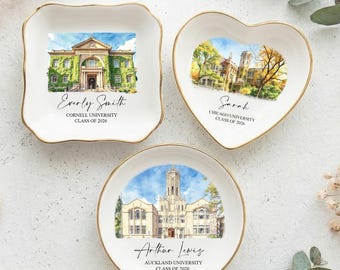 Plato para anillos con el logotipo personalizado de la universidad, plato para joyas universitario personalizado, regalo de graduación de la promoción de 2026 para ella, recuerdo de exalumna