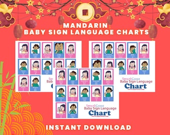 36 ASL Flash Cards Bundle, Bilingual American English Mandarin Baby Sign Language Chart, Manners Feelings Family Animals Food, 2 Skin tones