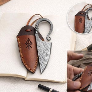 Hand-Forged Celtic Knife | Carbon Steel Blade with Leather Sheath | Medieval Damascus Steel Hunting Knife | Gift for Men
