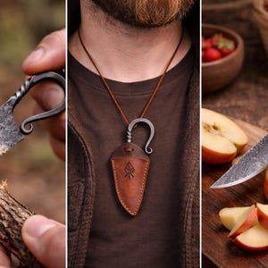 Hand-Forged Celtic Knife | Carbon Steel Blade with Leather Sheath | Medieval Damascus Steel Hunting Knife | Gift for Men