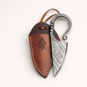 Hand-Forged Celtic Knife | Carbon Steel Blade with Leather Sheath | Medieval Damascus Steel Hunting Knife | Gift for Men
