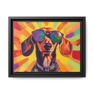Trippy Retro Dachshund Canvas Print, Whimsical Home Decor, Pet Lover Gift, Dog Wall Art, Unique Pet Gift, Multicolor Framed Artwork